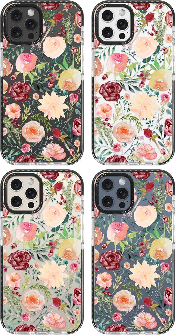 for iPhone 15 Pro Case, Watercolor Rose Garden Pattern, Military-Grade Drop Protection, Cute Soft Slim TPU Protective Cover with Camera Lens Protection for Women & Girls