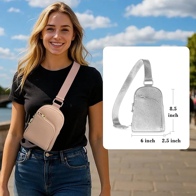 INICAT RFID Blocking Sling Bag Leather Crossbody Bags for Women Fanny Pack Cross Body for Woman Chest Bag for Travel 1.9L