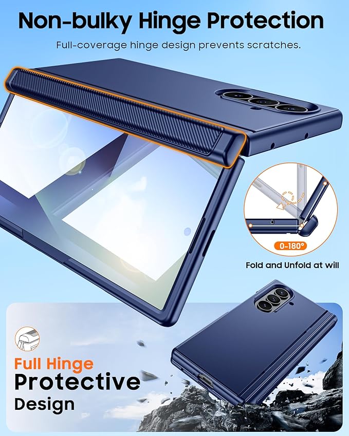 CENMASO Magnetic for Samsung Galaxy Z Fold 7 Case with Stand, Fit for Magsafe, Hinge Protection, Screen Protector, Built-in Hidden Kickstand, Slim Shockproof Phone Case for Galaxy Z Fold 7-Blue