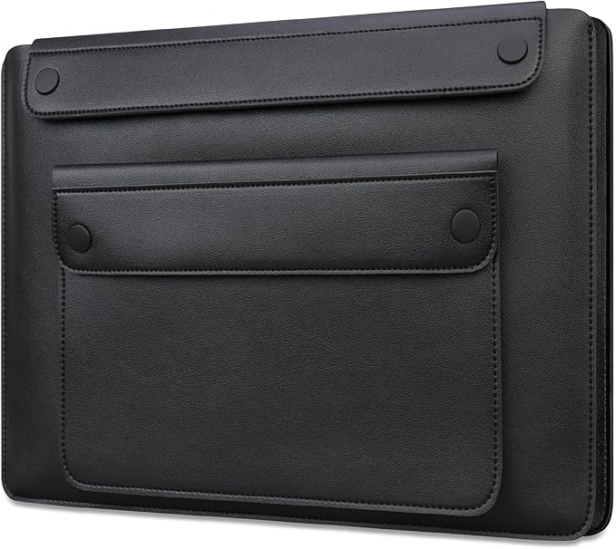 Lacdo 14 Inch Laptop Sleeve Case for HP 14" Laptop, Lenovo Dell ASUS Acer Chromebook 14, HP Stream 14/Ultrabook, Dell Latitude 14, ASUS Vivobook 14, Leather Computer Sleeve with 3 Compartments, Black