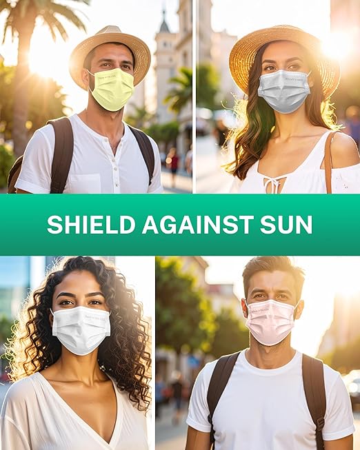 Disposable Face Masks Made in USA, 4 Ply for Families, Students, Breathable All-Day Wear & Safety, FSA HSA Eligible, ASTM Level 3 Medical Grade, 50 Pack, Sunny Mist