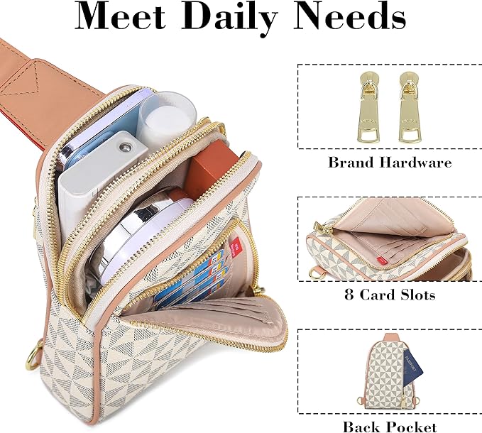 INICAT RFID Blocking Sling Bag Leather Crossbody Bags for Women Fanny Pack Cross Body for Woman Chest Bag for Travel 1.9L