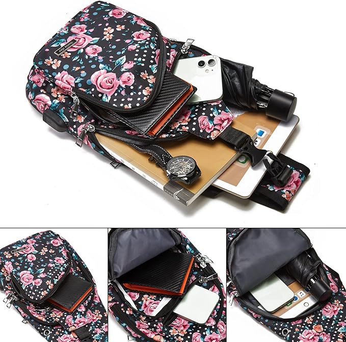 Seoky Rop Men Women Sling Backpack Anti Theft Crossbody Shoulder Chest Bag with USB Charging Port