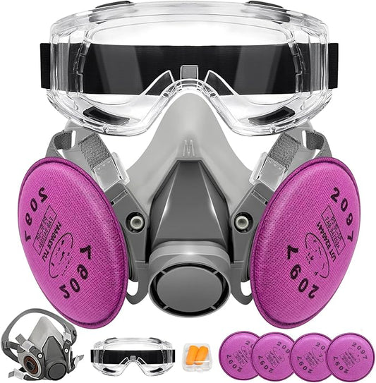 Respirator Mask with Filters, Reusable Half Face Respirator Mask for Asbestos, Resin, Fume, Dust, Welding, Painting