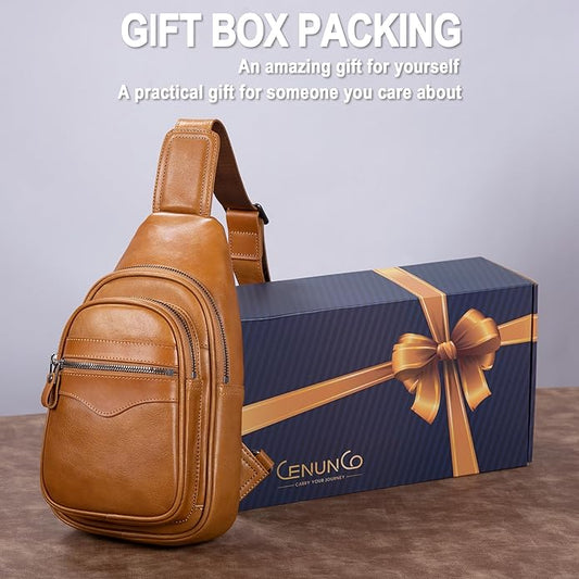 Genuine Leather Sling Bag for Men and Women Crossbody Shoulder Bag Sling Backpack Chest Purse Carry on Casual Daypack