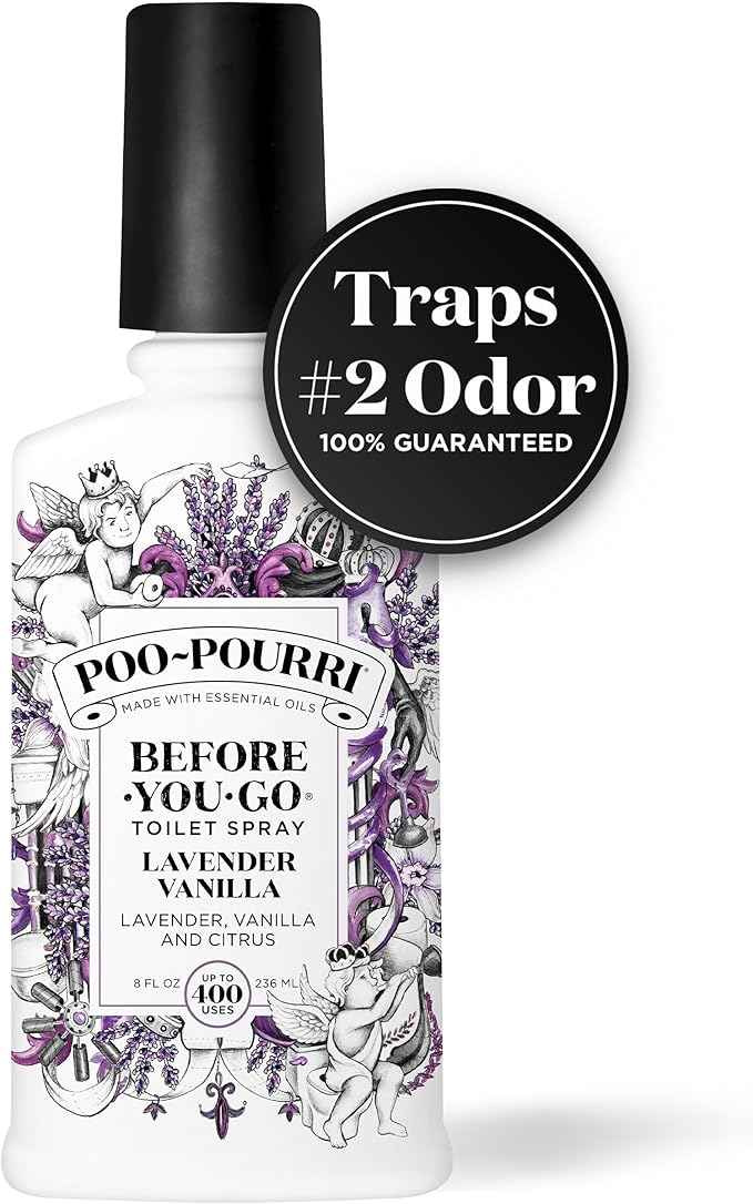 Poo-Pourri Before-You-Go 8oz Air & Toilet Freshener Lavender Vanilla Spray – Instantly Works to Trap Bathroom Odor – Plant Based Ingredients & Essential Oils – with Lavender, Vanilla & Citrus