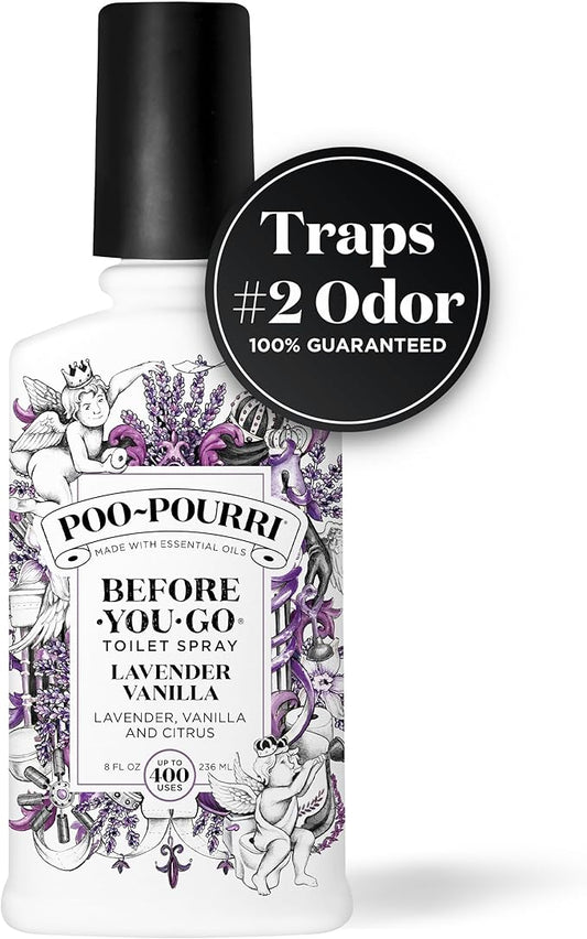 Poo-Pourri Before-You-Go 8oz Air & Toilet Freshener Lavender Vanilla Spray – Instantly Works to Trap Bathroom Odor – Plant Based Ingredients & Essential Oils – with Lavender, Vanilla & Citrus