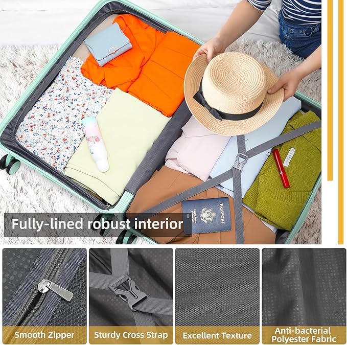 LARVENDER Luggage Sets 5 Piece with Duffel Bag Expandable(Only 28 inch) Hardside PP Carry On Luggage with 360° Spinner Wheels TSA Lock Luggage Sets for Women, Seafoam Green