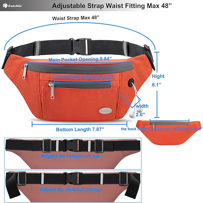 Entchin Fanny Pack for Women Men,Crossbody Belt Bag with 4-Zipper Pockets,Adjustable Waist Bag Pack,One of the Most Popular Travel Essential Gifts for Walking,Traveling,Cycling