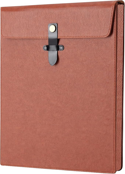 Brown PU Leather Thick File Folder, Snap Closure File Organizer, Thickened Important Document Folder, Document Organizer, Laptop Sleeve Notebook Case, A4 Envelopes Filing Folder