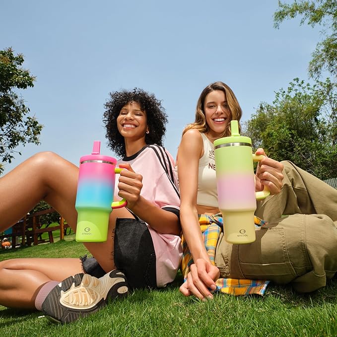 40 oz Tumbler with Handle and Straw: Stainless Steel Insulated Tumbler Keeps Cold for 24 Hours, Leakproof Travel Cup Fits in Cup Holder and BPA-Free, Morning Dew