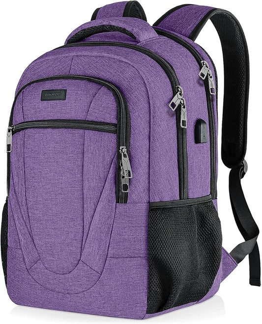 BIKROD Backpack for Men Women, Backpacks for School Teen Boys, Business Anti Theft Slim Sturdy Back Pack with USB Charging Port, Adult Computer Bag Gift 15.6 IN Laptop, Purple