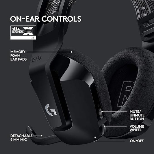 Logitech G733 Lightspeed Wireless Gaming Headset + Litra Beam LX Premium Dual-Sided RGB LED Streaming Key Light - Black