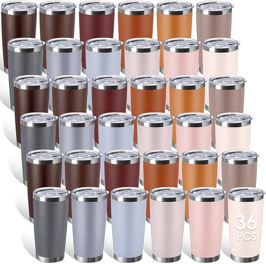 Sieral 36 Packs Stainless Steel Tumbler Bulk with Lid Vacuum Double Wall Insulated Travel Coffee Mug Powder Coated Tumbler Cup for Graduation Wedding Christmas Birthday Party(Brown Gray, 20 oz)