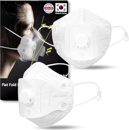 Particulate Respirator Mask with Valve, Flat Fold Design, Breathable Respirator Mask for Dust Sanding, Made in Korea