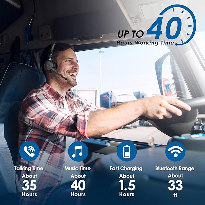 Bluetooth Headset, Wireless Headphone with AI Noise-Canceling Microphone for Computer, On Ear Bluetooth Headset with USB Dongle for Office Call Center Skype Zoom Meeting Online Class (Black)