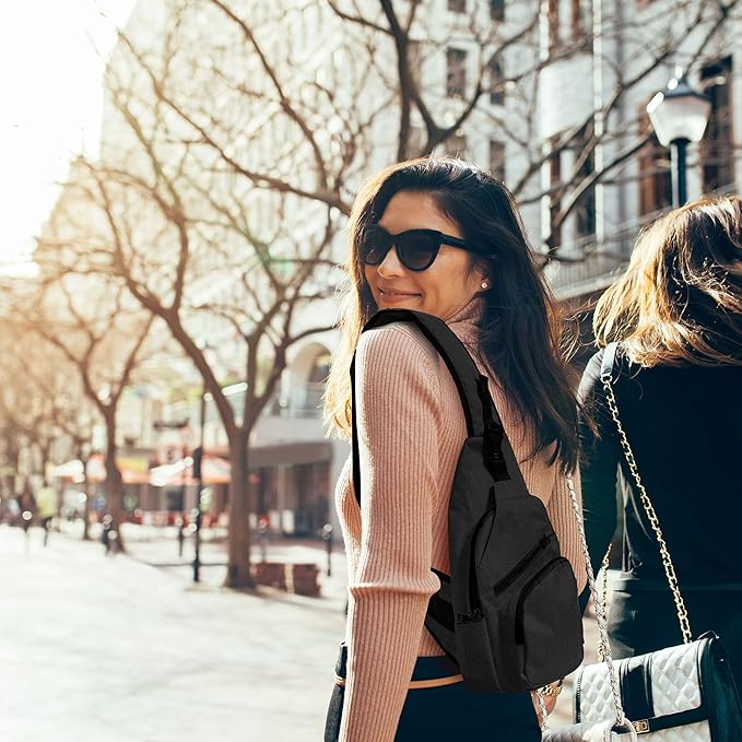 Anti-Theft Daypack Crossbody Sling Backpack, USB Charging Connector Port, Lightweight Day Pack for Travel, Hiking, Everyday, Large, Black