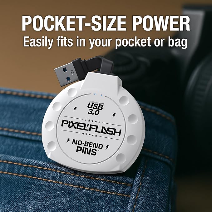 PixelFlash CF Card Reader (White) - Compact Flash Memory Card Adapter with Cabled USB 3.0, 5GB/s File Transfer, No-Bend Pins, Supports UDMA-7, Anti-Slip & Anti-Scratch, Compatible to Most Brands & OS