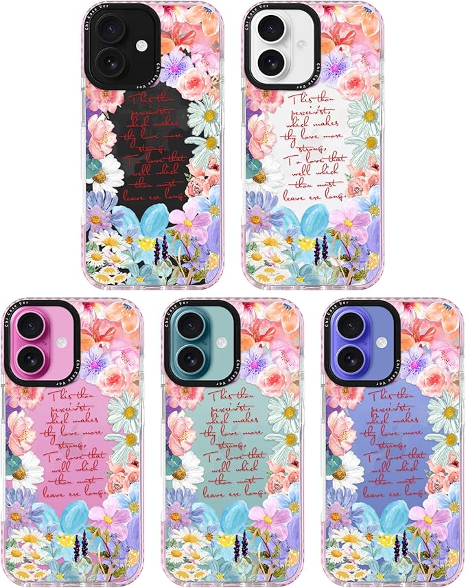 for iPhone 16 Plus Case, Romantic Floral Pattern with Poetic Quote, Military-Grade Drop Protection, Cute Soft Slim TPU Protective Cover with Camera Protection for Women & Girls
