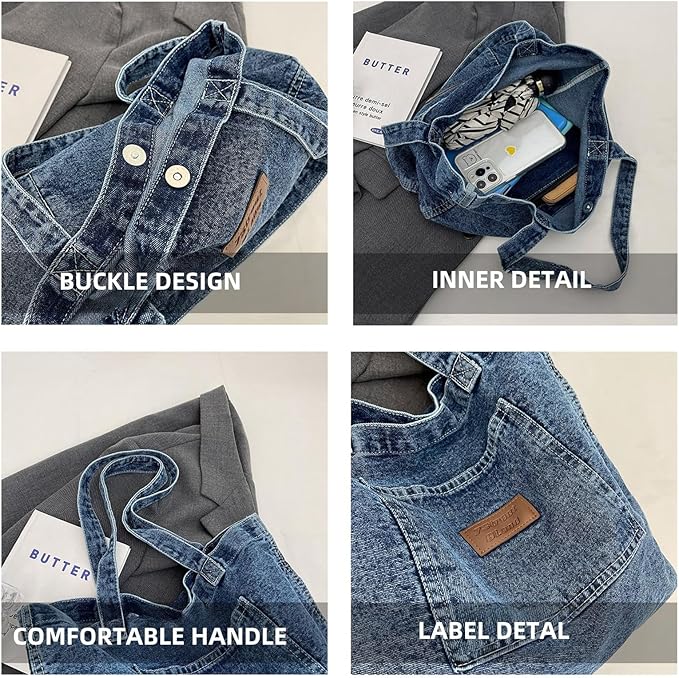 Denim Tote Bag for Women-Shoulder Handbag Perfect for Work Shopping,Hobo Bag