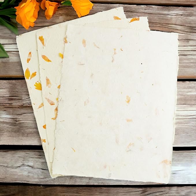 Handmade Lokta Laser and Inkjet Printer Paper with Deckle Edge 8.5x11 Inch Vintage Decorative Specialty Printing Paper (100 Sheets, Marigold)