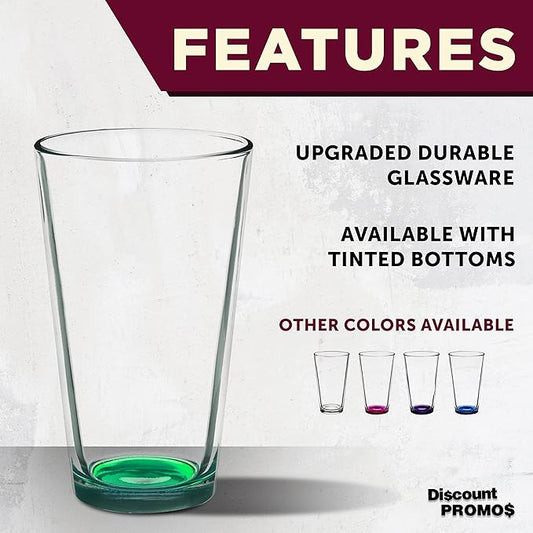 DISCOUNT PROMOS Arc Pint Glass 16 oz. Set of 10, Bulk Pack - Beer Glasses, Heavy Duty Drinkware - Green