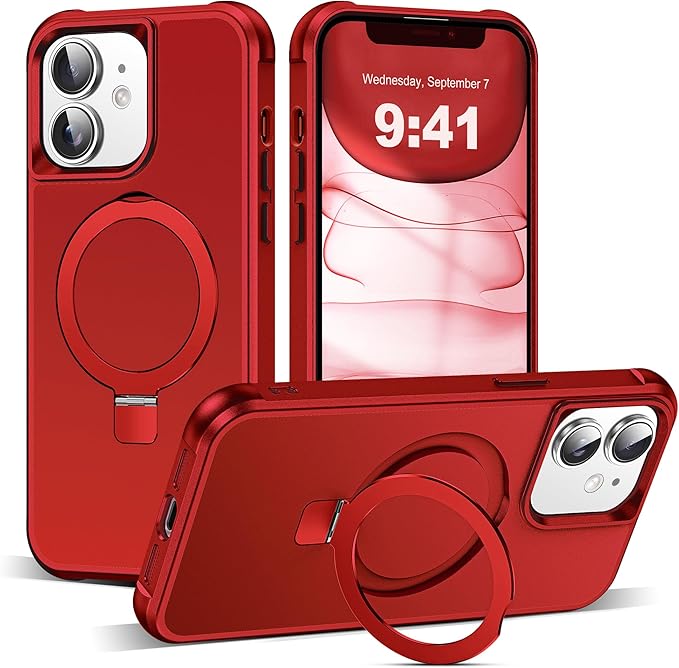 Compatible with iPhone 11 Case with Invisible Magnetic O-Ring Stand Military-Grade Case for iPhone 11 6.1" [Compatible with Mag-Safe][Great Grip Feeling], Red