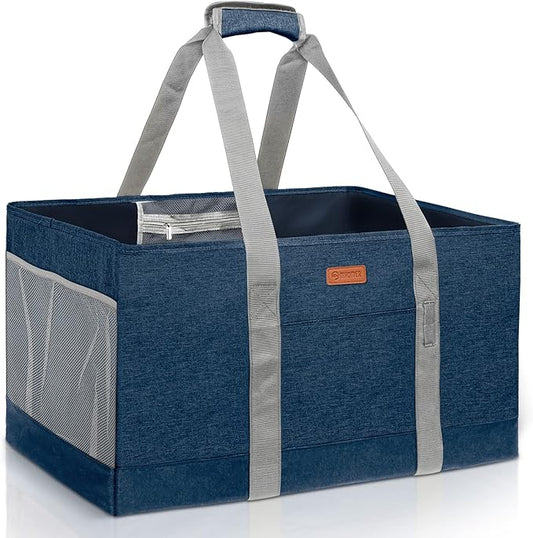MHOMER Reusable Grocery Bags Extra Waterproof Large Utility Tote Bag with Carrying Handles Foldable Shopping Bags for Storage Space Saving Reinforced Bottom Durable Oxford Fabric Blue