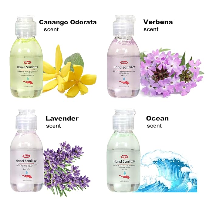 SIPA Hand Sanitizer 1.69 oz/ 50 ml, Gift Box, 8 Scent, Travel Size, Flip Cap Bottle each, Refreshing Soothing Gel with Aloe, and Vitamin E (Pack of 16)