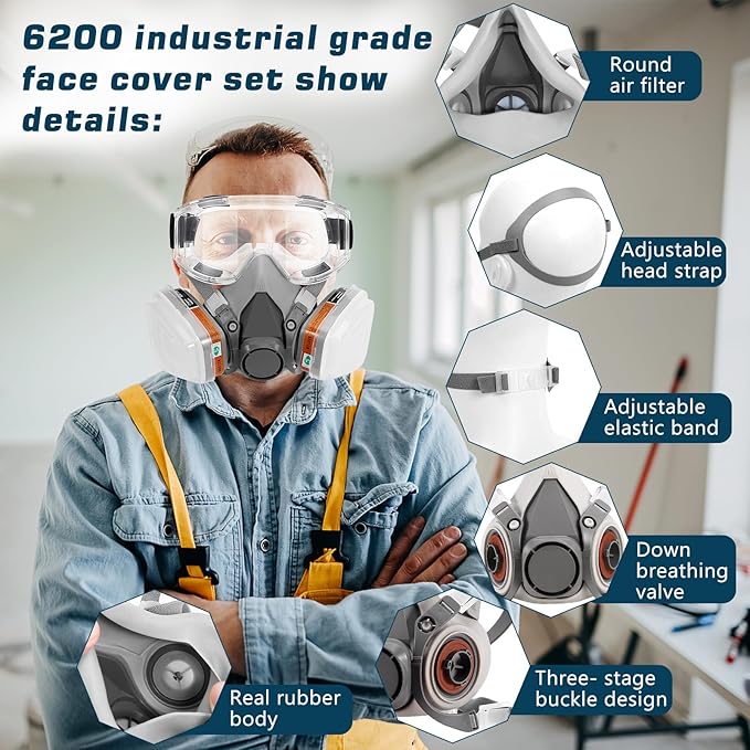 Respirator Mask, Reusable Face Respirators with Filters, Gas Masks Against Chemicals/Organic Vapor/Formaldehyde