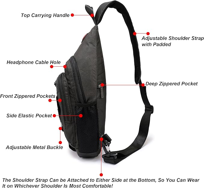 NICGID Sling Bag Chest Shoulder Backpack Crossbody Bags for Tablet Laptop Outdoor Hiking Men Women