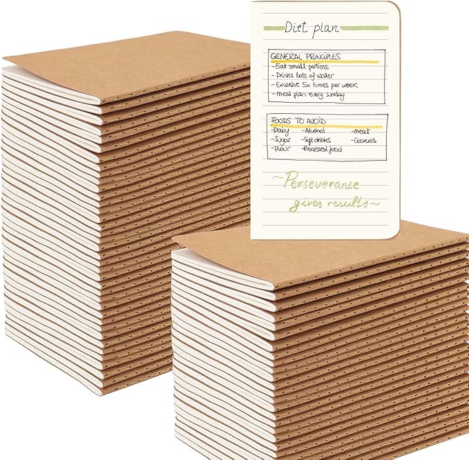 Oucaru 64PCS Mini Notebooks Bulk, 3.5" x 5.5", Brown, 60 Pages Lined Paper Small Pocket Notebook Set, Mini Journal Memo Notepads for Kids, Students, Traveler, School Office Supplies