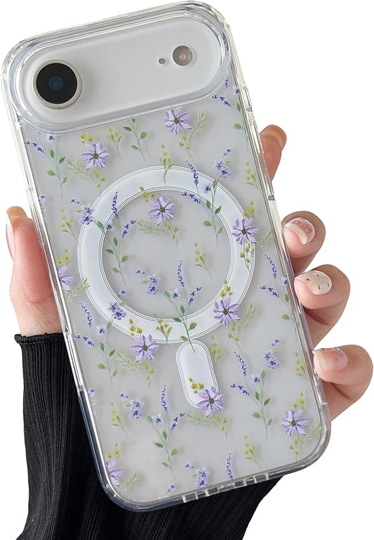 ZTOFERA for iPhone Air Magnetic Case Compatible with Magsafe,Aesthetic Floral Pattern Design Cute for Girl Women,Anti-Drop Protective Hard Phone Cover for iPhone Air-Purple Flower