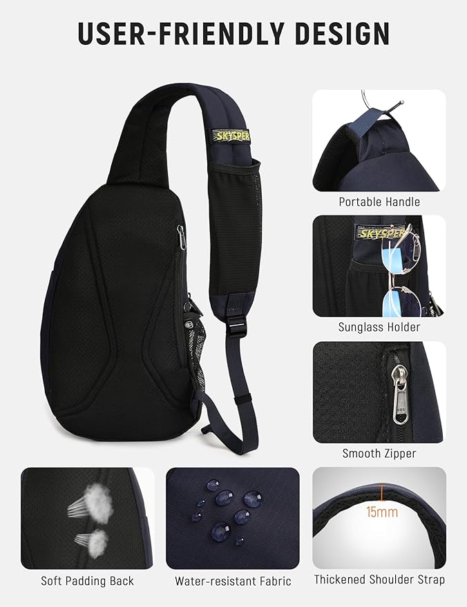 SKYSPER Sling Bag Anti-Theft RFID Crossbody Bag Travel Cross Body Backpack Shoulder Hiking Sling Daypack(Navyblue)