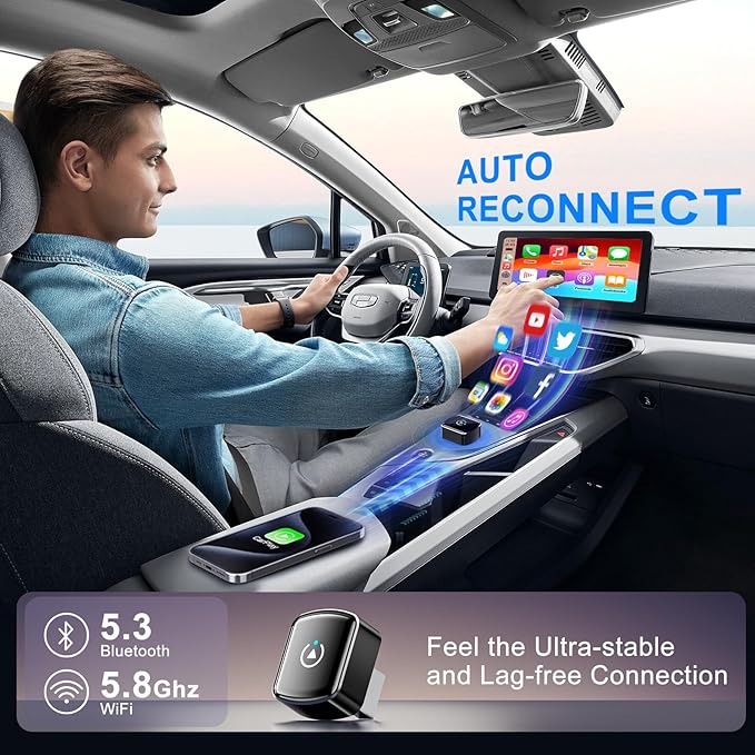 2 in 1 Wireless Carplay Adapter for Apple CarPlay & Android Auto, Mini Size with USB-A & USB-C Extension, Plug and Play, Car Play Wireless Adapter Compatible with iPhone iOS 10+, Android 11+