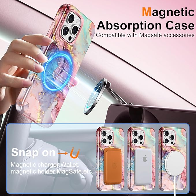 Btscase for iPhone 15 Pro Max Case [Compatible with Magsafe] [Military-Grade Drop Protection] Slim Anti-Scratch Smooth Touch TPU Bumper Shockproof Magnetic Phone Case for Women Girls Men, Rose Gold
