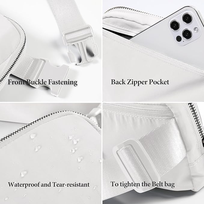 ODODOS Unisex Mini Belt Bag with Adjustable Strap Small Fanny Pack for Workout Running Traveling Hiking, White