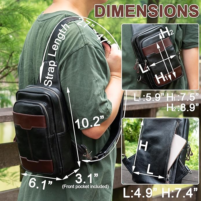 Genuine Leather Sling Bag for Men and Women Crossbody Shoulder Bag Side Sling Backpack Chest Purse Cross Body Casual Daypack
