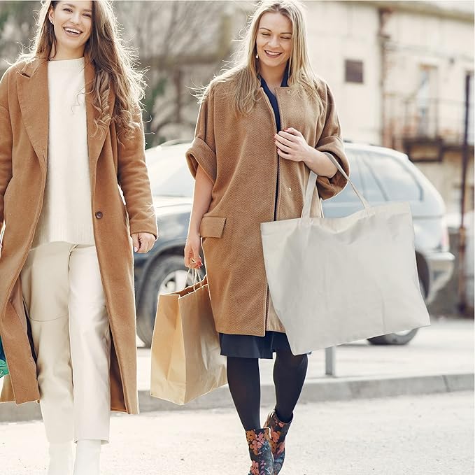 Koolmox Canvas Grocery Bag, 6-Pack 22'' Large Bags with Reinforced Handles, 12 Oz Heavy Duty Reusable Washable Grocery Shopping Bags Plain Totes for Teacher Paint Embroidery Draw DIY Art Craft Totes