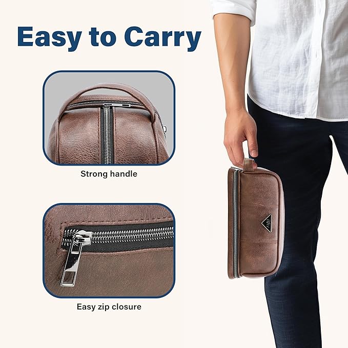emissary Leather Men's Travel Toiletry Bag, Water Resistant Travel Bathroom Bag Men's Shaving Kit, Valentines Day Gifts for Men, Travel Kit Small Bags for Men, Shaving Bag for Travel Accessories