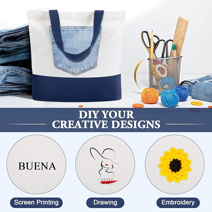 Reginary 16 Pack Canvas Tote Bags Set - Large Cotton Tote with Handle for Women's Kitchen & Grocery Use - DIY Gift