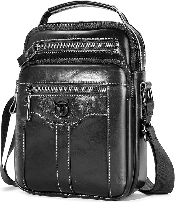 Leather Crossbody Bags for Men Casual Shoulder Bag Travel Messenger Bag Vintage Handbag Multi Pocket Satchel