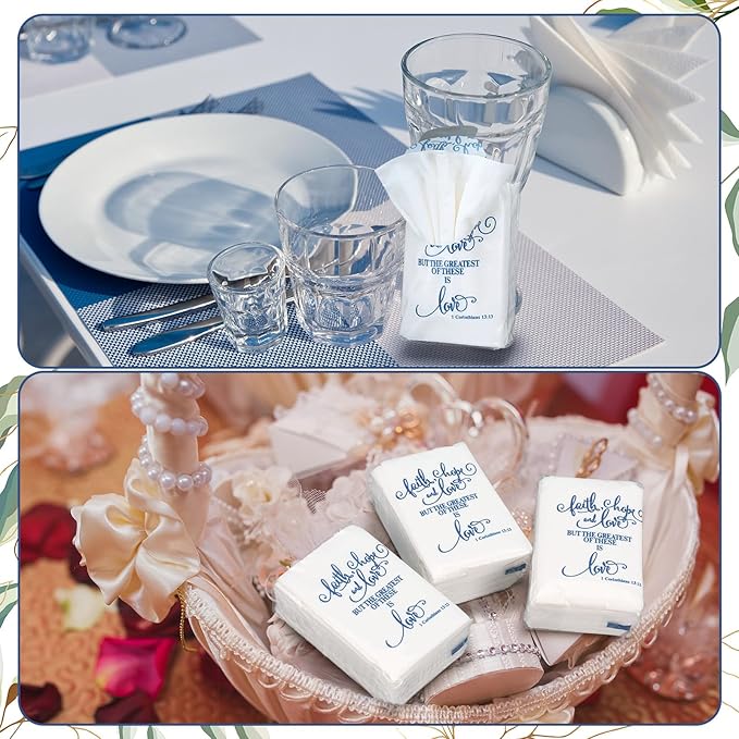 Spiareal 50 Pcs Blue Mother of the Bride Happy Tears Tissues for Wedding Bulk 3 Ply Mother of the Bride Tissues Pocket Paper Mini Travel Size for Party Favor Christian Wedding Gifts