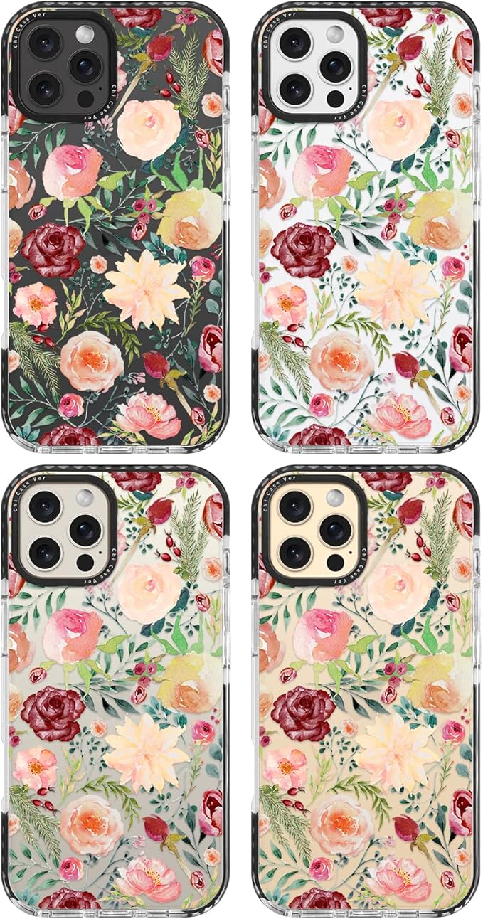 for iPhone 16 Pro Max Case, Watercolor Rose Garden Pattern, Military-Grade Drop Protection, Cute Soft Slim TPU Protective Cover with Camera Lens Protection for Women & Girls