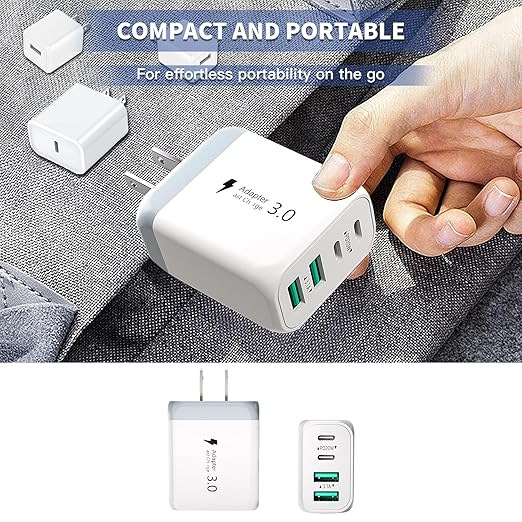 USB C Charger Fast Charging Block,2 Pack 40W PD 4 Port USB C Charger Block Dual Type C Power Adapter+Dual USB-A QC Wall Charging Plug Multiport Brick for iPhone 16/15/14/13/12/11/iPad Pro/Air/Airpods