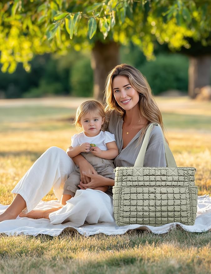 Yarnic Large Puffer Tote Bag for Women, Lightweight 21L Bag with 7 Pockets for School, Travel, Work, Gym Overnight Use