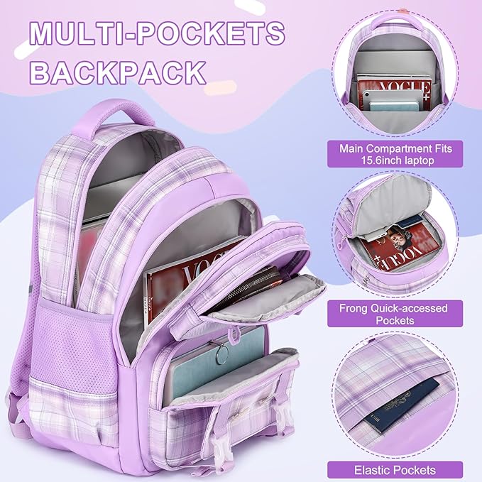 MOMUVO Backpack for Girls, Kids Backpack with Lunch Box, Bookbag for Girls Kindergarten Elementary Preschool Middle