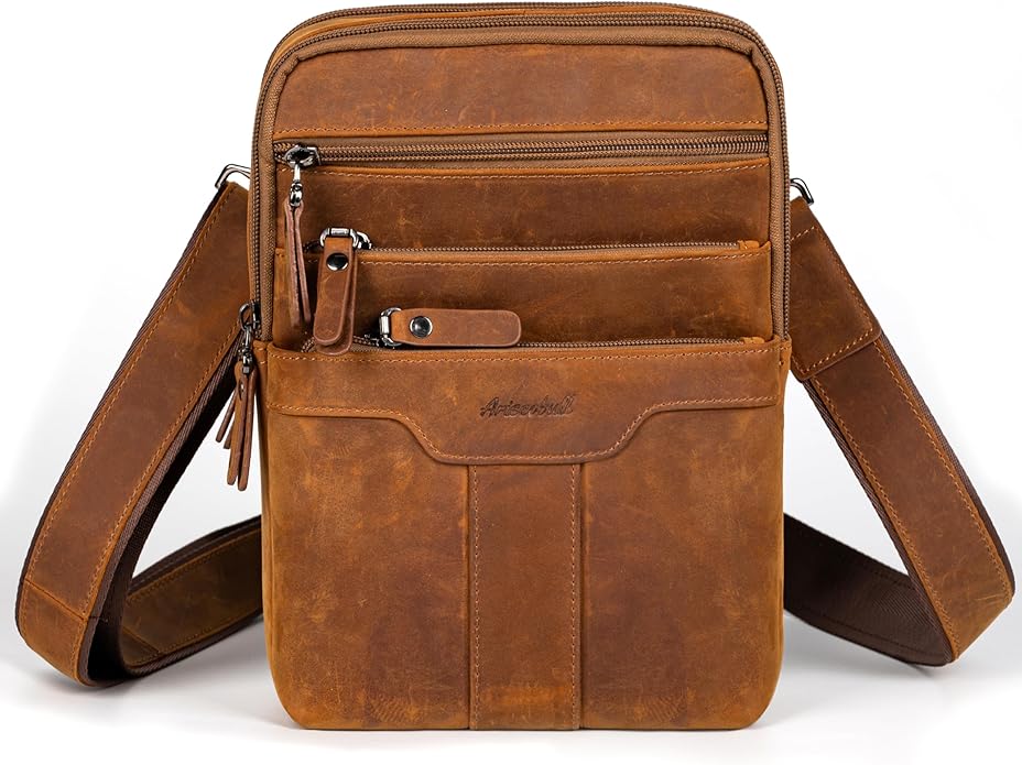 Leather Messenger Bag for Men, Small Leather Sling Shoulder Bag Messenger Pack for Men, Man Purse