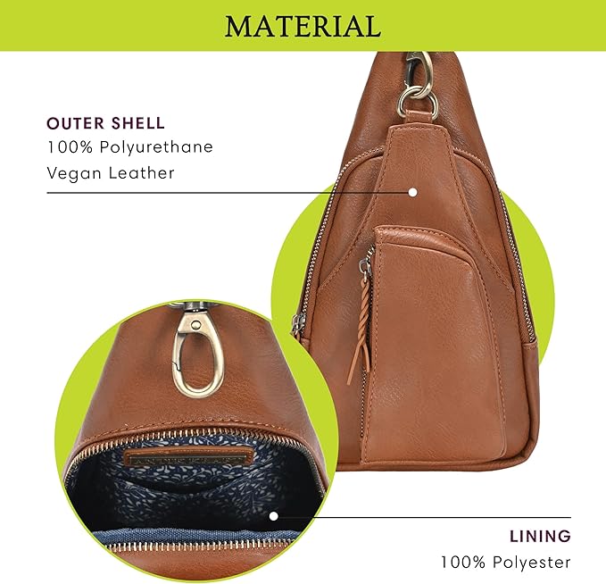 Antik Kraft Tasha Crossbody Sling (Tan) | Vegan Leather Crossbody Bag for Women with 16-20" Strap | Sling Bags for Women with Durable Antique Brass Hardware | 7in x 2.5in x 12.5in |