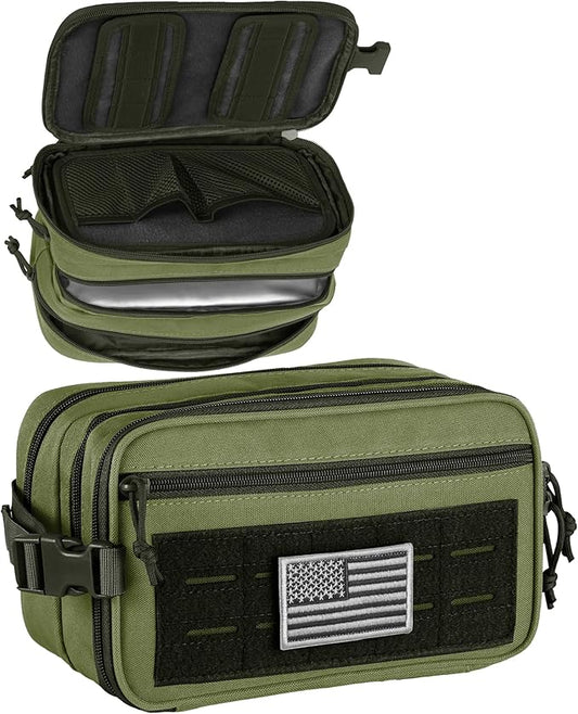 DBTAC Tactical Toiletry Bag w/Electronic Organizer Compartment | Dry/Wet Separate Hygiene Bag, Expanded Travel Dopp Kit Shaving Kit Travel shower Bag for Men (OD Green)